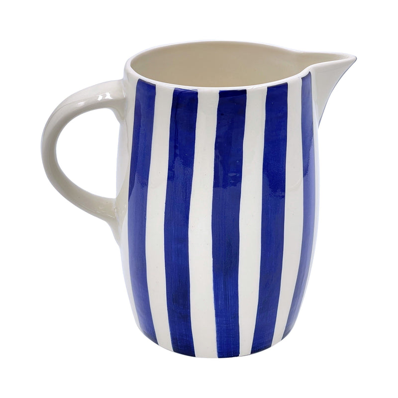 Villa Bologna Pottery-Water Jug in Navy Blue, Stripes
