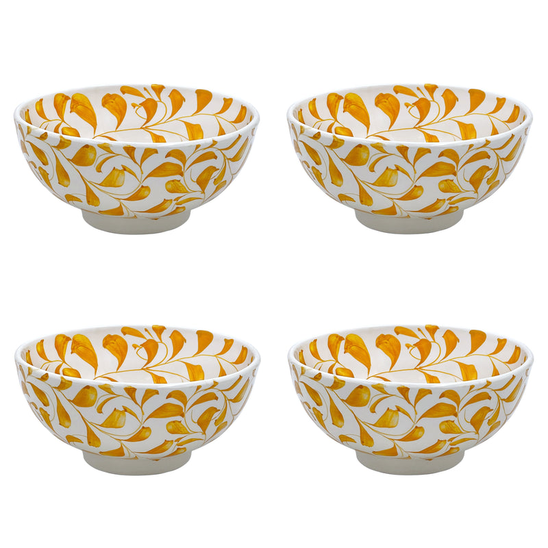 Villa Bologna Pottery-Medium Bowl in Yellow, Scroll, Set of Four