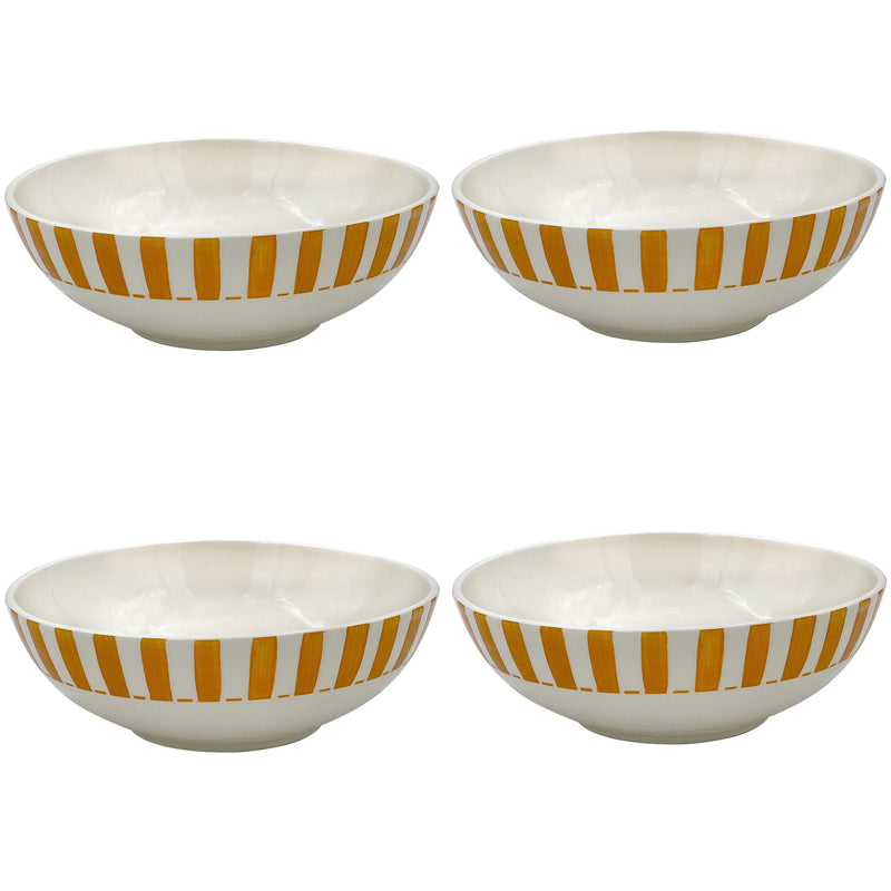 Villa Bologna Pottery-Large Bowl in Yellow, Stripes, Set of Four