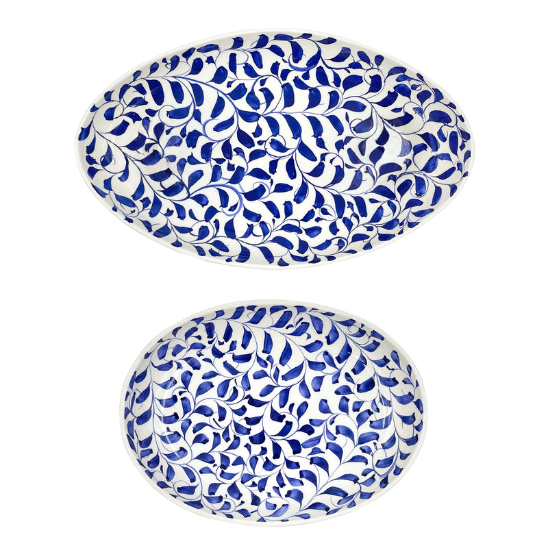 Villa Bologna Pottery-Set of Two Serving Platters in Navy Blue, Scroll