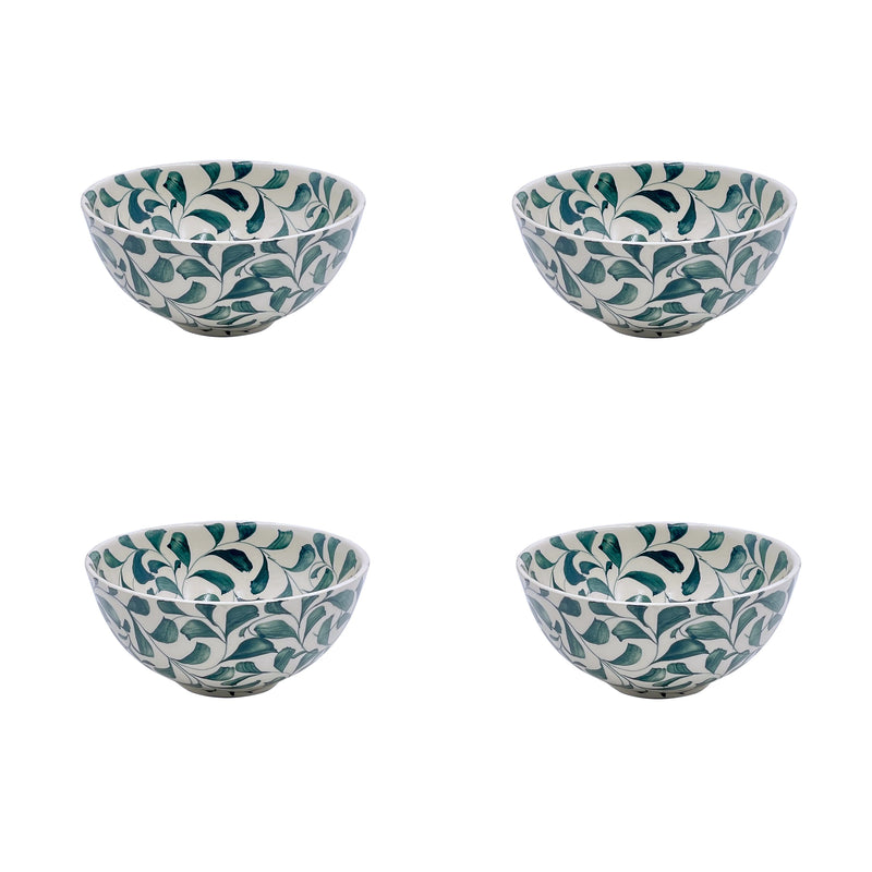 Villa Bologna Pottery-Small Bowl in Green, Scroll, Set of Four