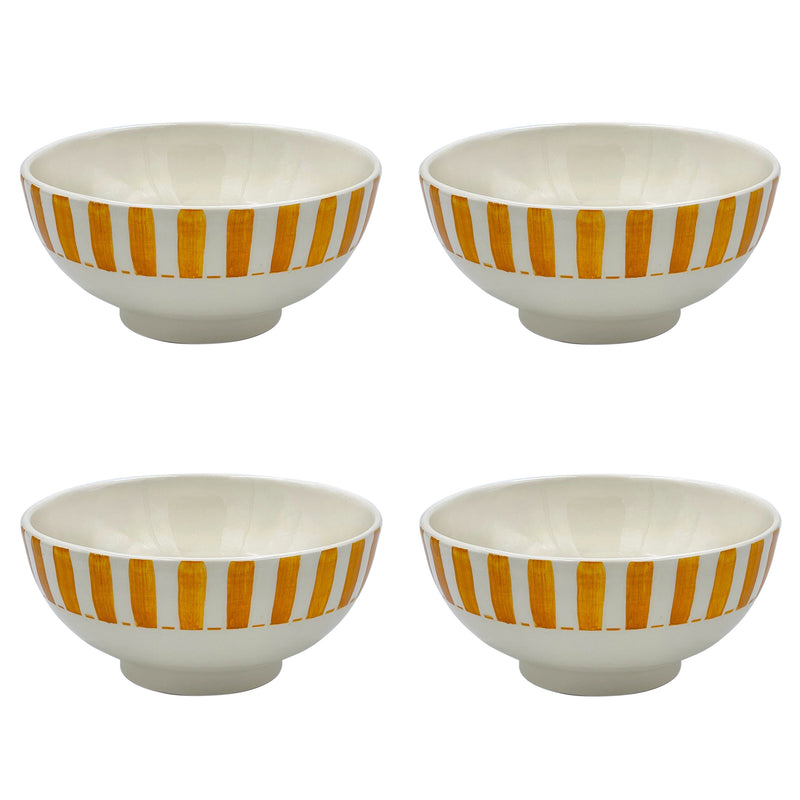 Villa Bologna Pottery-Medium Bowl in Yellow, Stripes, Set of Four