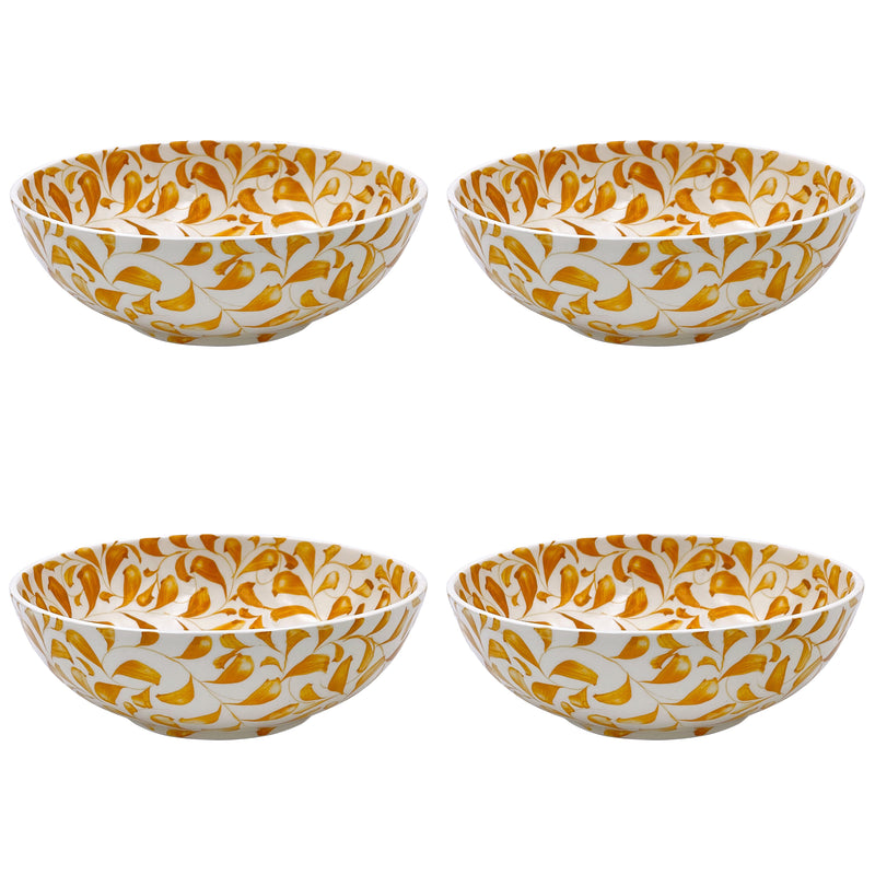 Villa Bologna Pottery-Large Bowl in Yellow, Scroll, Set of Four