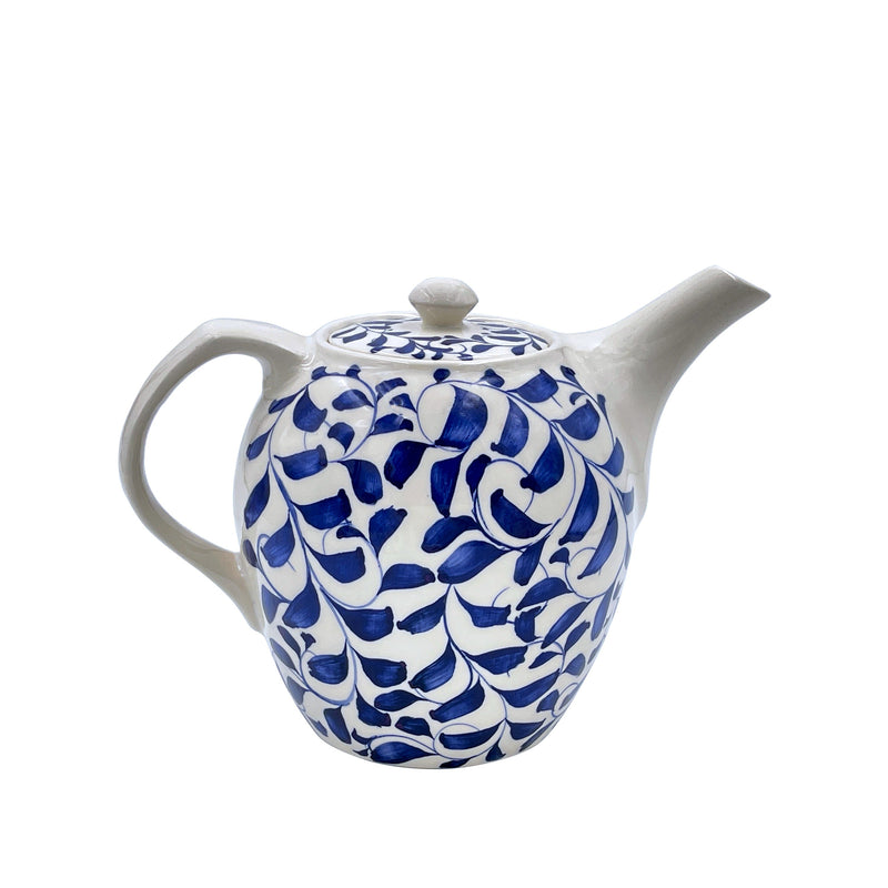 Villa Bologna Pottery-Teapot in Navy Blue, Scroll