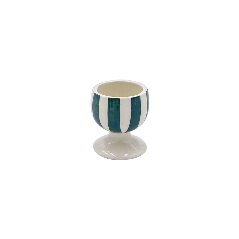 Villa Bologna Pottery-Egg Cup in Green, Stripes