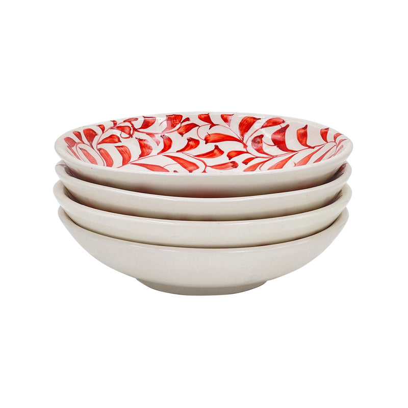 Villa Bologna Pottery-Pasta Bowl in Red, Scroll, Set of Four