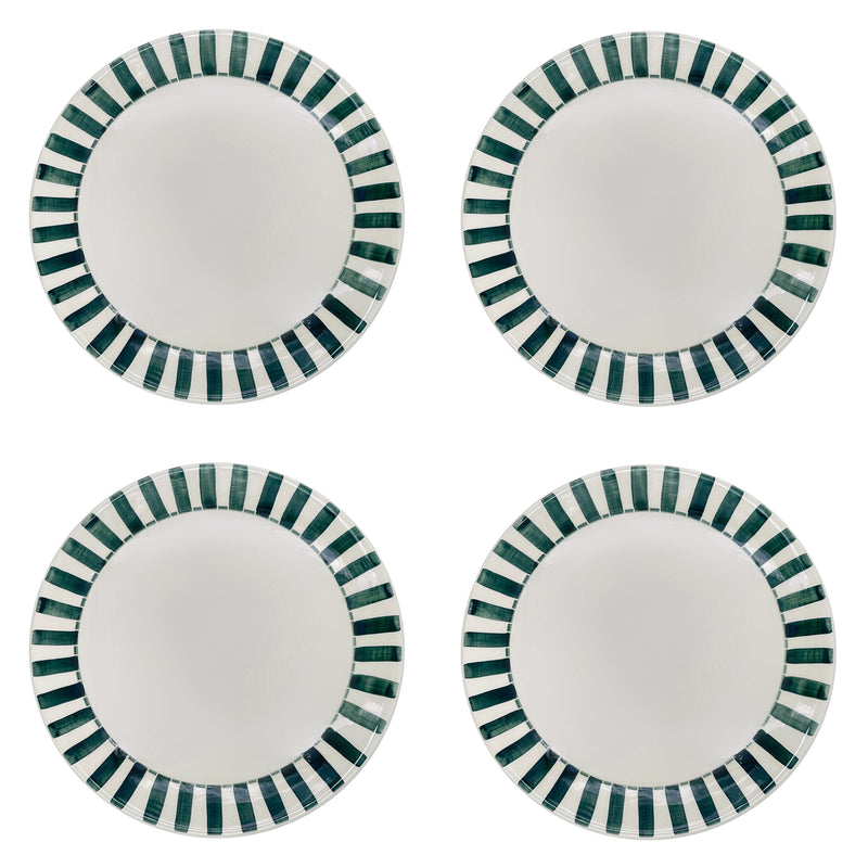 Villa Bologna Pottery-Charger Plate in Green, Stripes, Set of Four