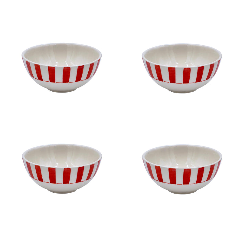 Villa Bologna Pottery-Small Bowl, in Red, Stripes, Set of Four