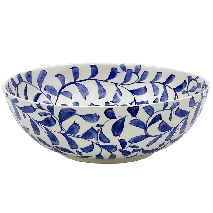 Villa Bologna Pottery-Salad Bowl in Navy Blue, Scroll