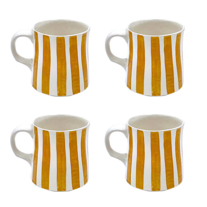 Villa Bologna Pottery-Mug in Yellow, Stripes, Set of Four