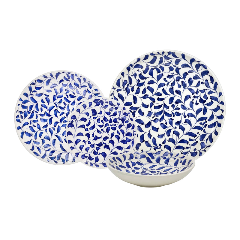 Villa Bologna Pottery-Dinner Set in Navy Blue, Scroll, 16 Piece