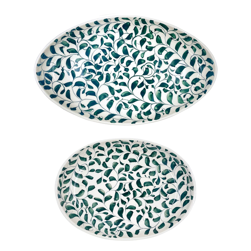 Villa Bologna Pottery-Set of Two Serving Platters in Green, Scroll