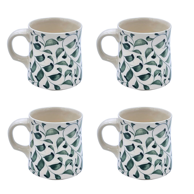 Villa Bologna Pottery-Mug in Green, Scroll, Set of Four