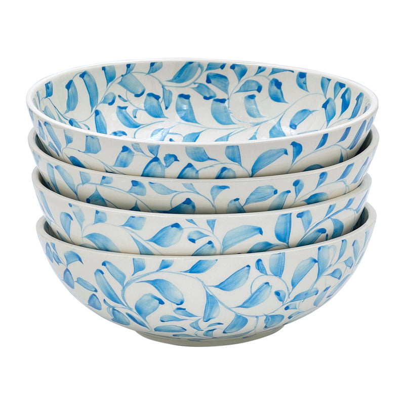 Villa Bologna Pottery-Large Bowl in Light Blue, Scroll, Set of Four