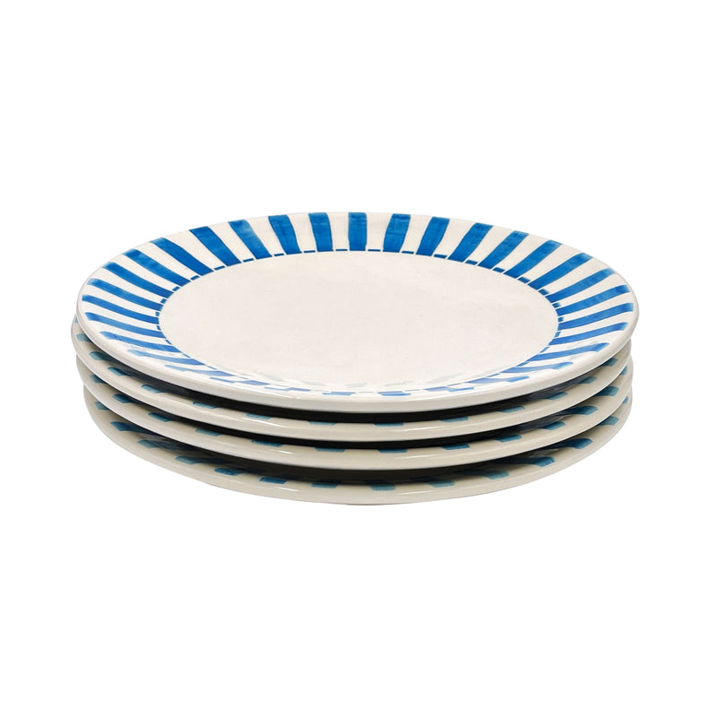Villa Bologna Pottery-Dinner Plate in Light Blue, Stripes, Set of Four