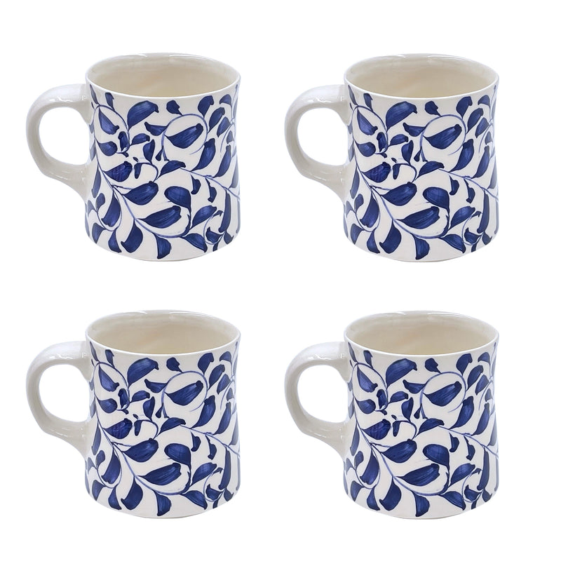 Villa Bologna Pottery-Mug in Navy Blue, Scroll, Set of Four