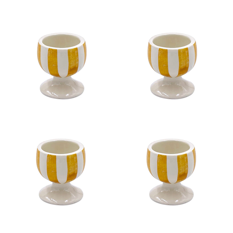 Villa Bologna Pottery-Egg Cup in Yellow, Stripes, Set of Four