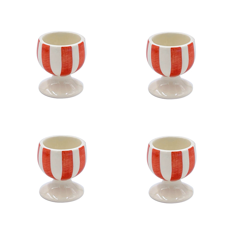 Villa Bologna Pottery-Egg Cup in Red, Stripes, Set of Four
