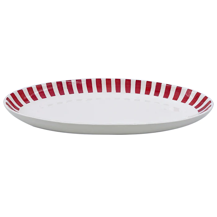 Villa Bologna Pottery-Large Oval Platter in Red, Stripes
