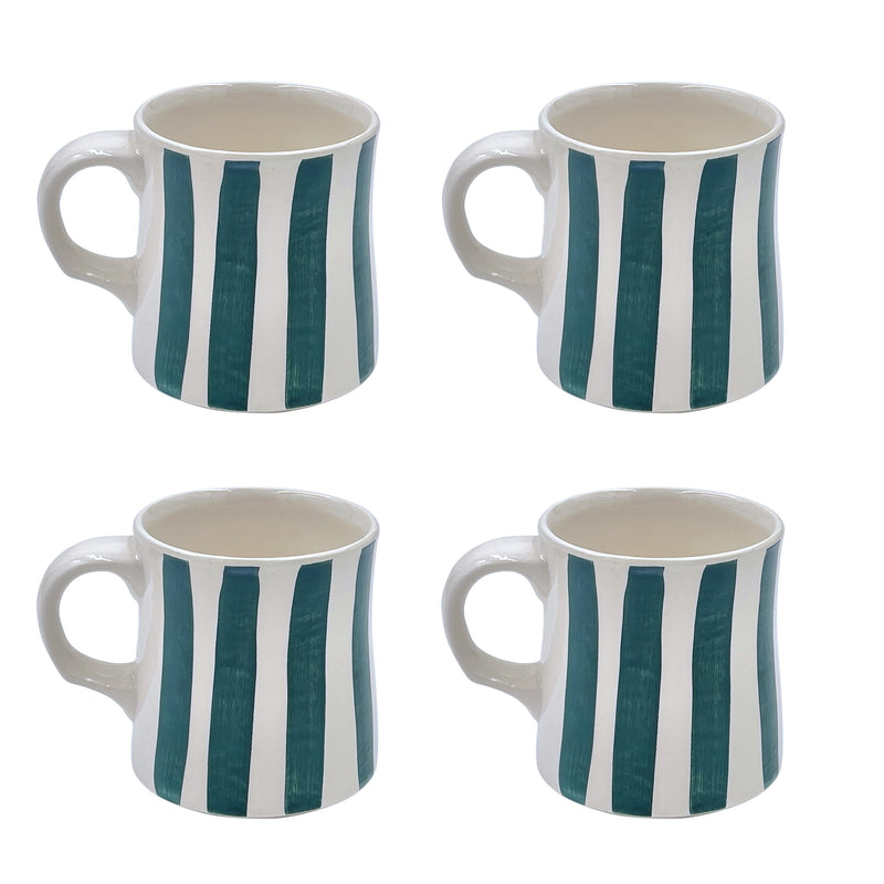 Villa Bologna Pottery-Mug in Green, Stripes, Set of Four