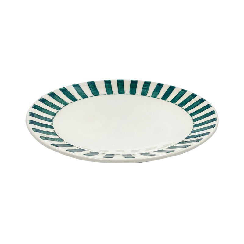 Villa Bologna Pottery-Dinner Plate in Green, Stripes