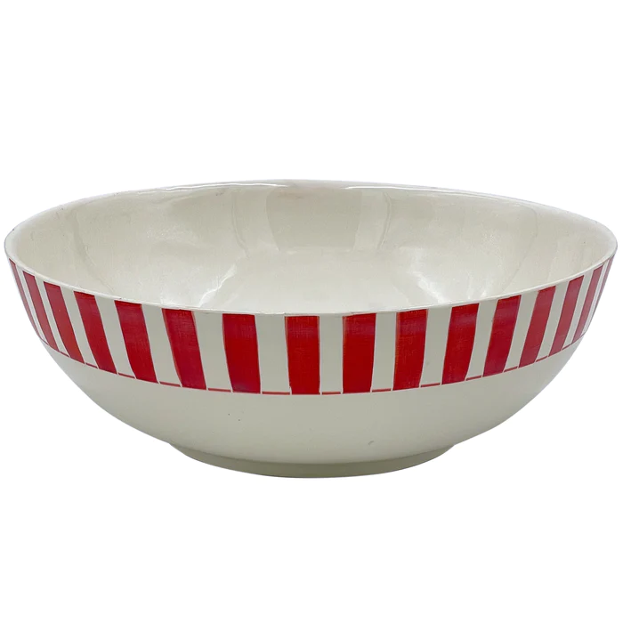 Villa Bologna Pottery-Salad Bowl in Red, Stripes