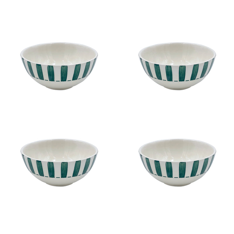 Villa Bologna Pottery-Small Bowl in Green, Stripes, Set of Four