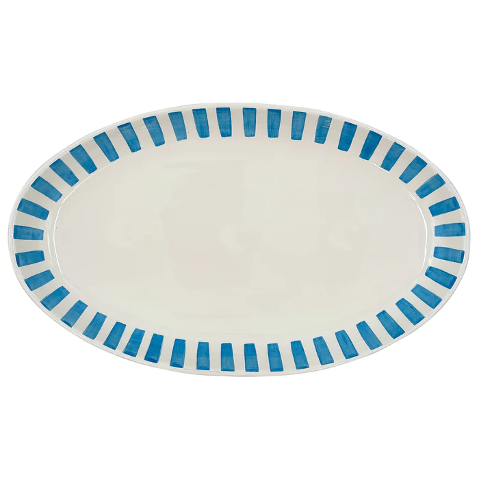 Villa Bologna Pottery-Large Oval Platter in Light Blue, Stripes