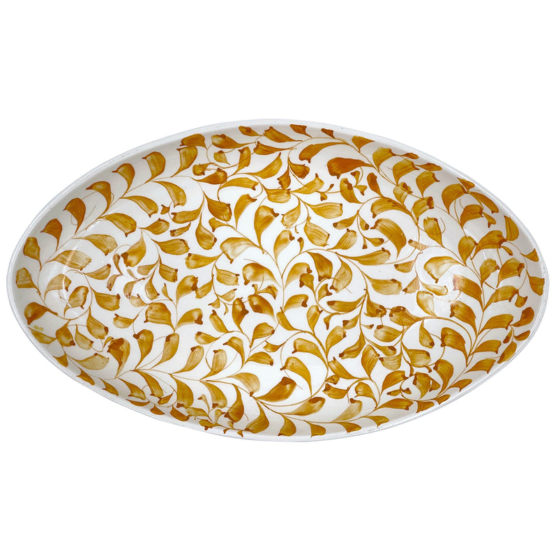 Villa Bologna Pottery-Large Oval Platter in Yellow, Scroll