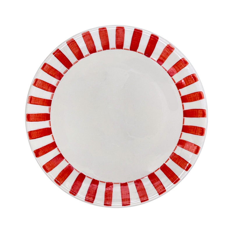 Villa Bologna Pottery-Side Plate in Red, Stripes, Set of Four