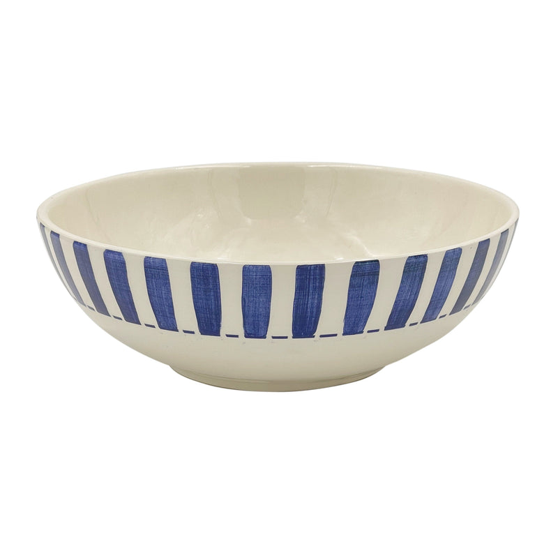 Villa Bologna Pottery-Large Bowl in Navy Blue, Stripes