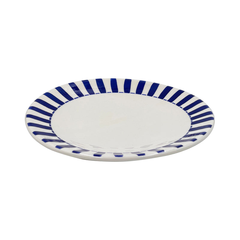 Villa Bologna Pottery-Dinner Plate in Navy Blue, Stripes