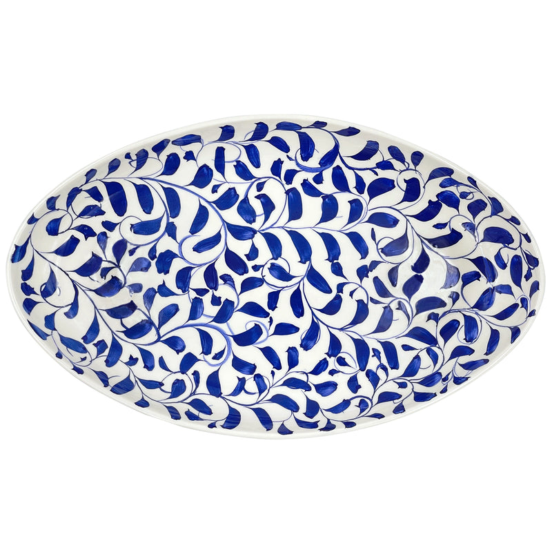 Villa Bologna Pottery-Large Oval Platter in Navy Blue, Scroll