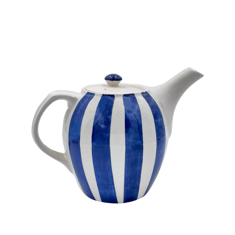 Villa Bologna Pottery-Teapot in Navy Blue, Stripes
