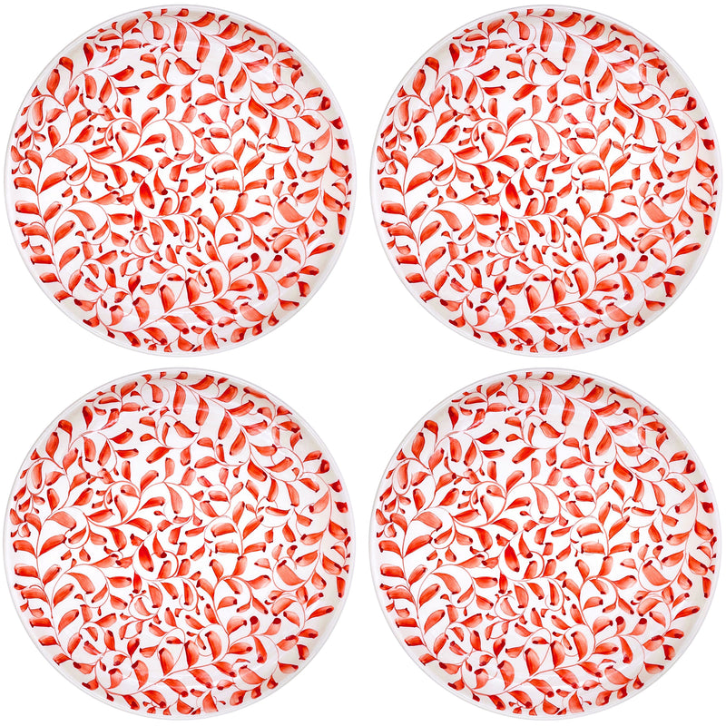 Villa Bologna Pottery-Charger Plate in Red, Scroll, Set of Four