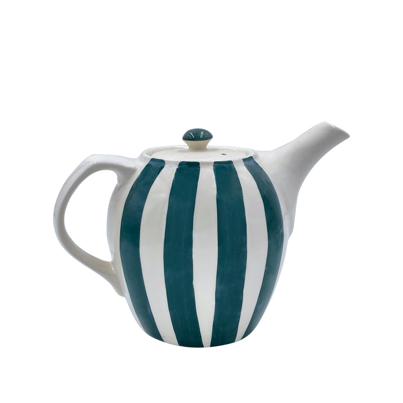 Villa Bologna Pottery-Teapot in Green, Stripes
