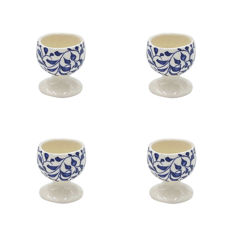 Villa Bologna Pottery-Egg Cup in Navy Blue, Scroll, Set of Four