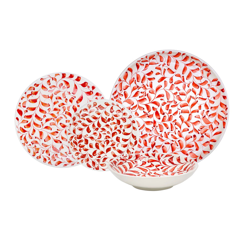 Villa Bologna Pottery-Dinner Set in Red, Scroll, 16 Piece