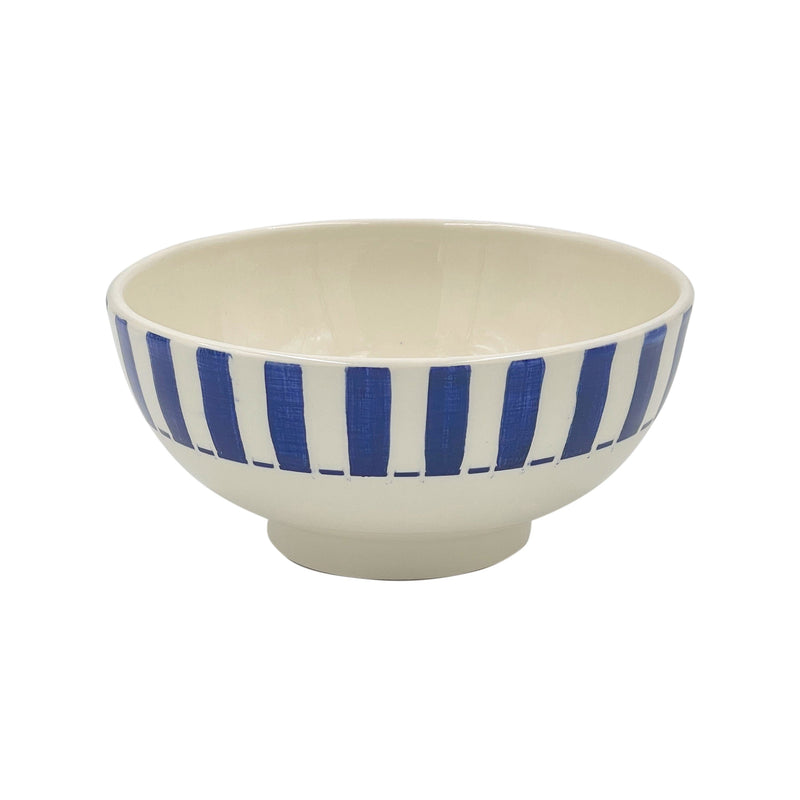 Villa Bologna Pottery-Medium Bowl in Navy Blue, Stripes