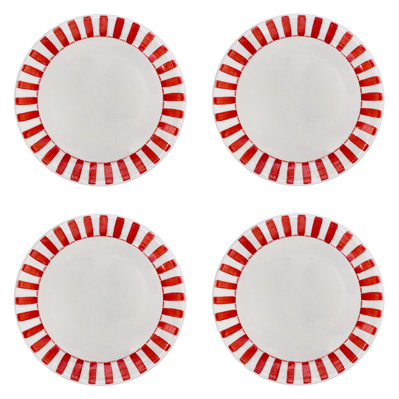 Villa Bologna Pottery-Charger Plate in Red, Stripes, Set of Four