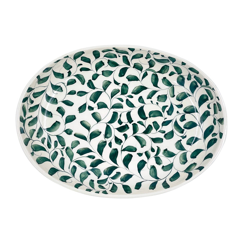 Villa Bologna Pottery-Small Oval Platter in Green, Scroll