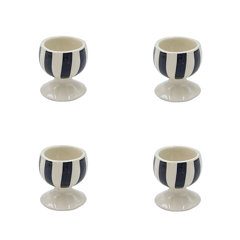 Villa Bologna Pottery-Egg Cup in Black, Stripes, Set of Four