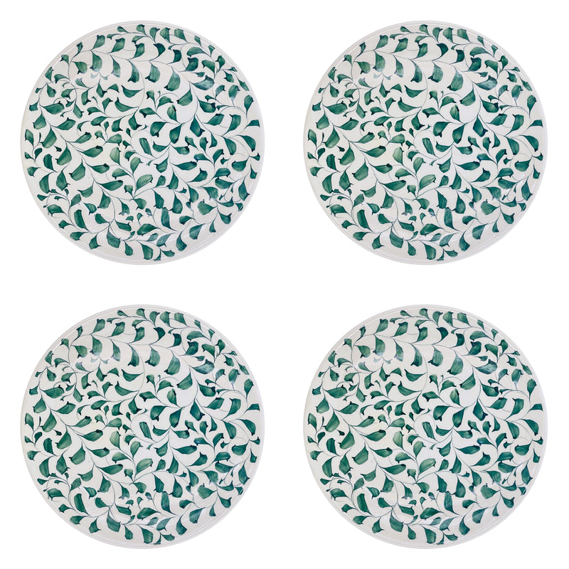 Villa Bologna Pottery-Dinner Plate in Green, Scroll, Set of Four