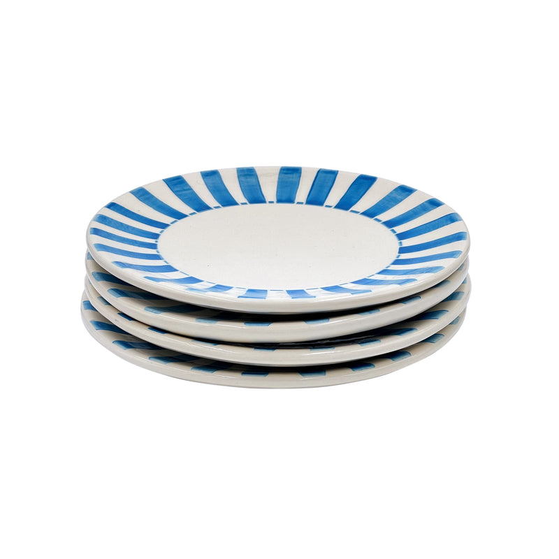 Villa Bologna Pottery-Side Plate in Light Blue, Stripes, Set of Four