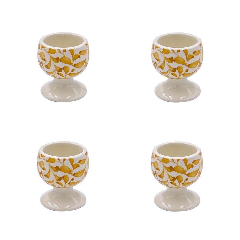 Villa Bologna Pottery-Egg Cup in Yellow, Scroll, Set of Four