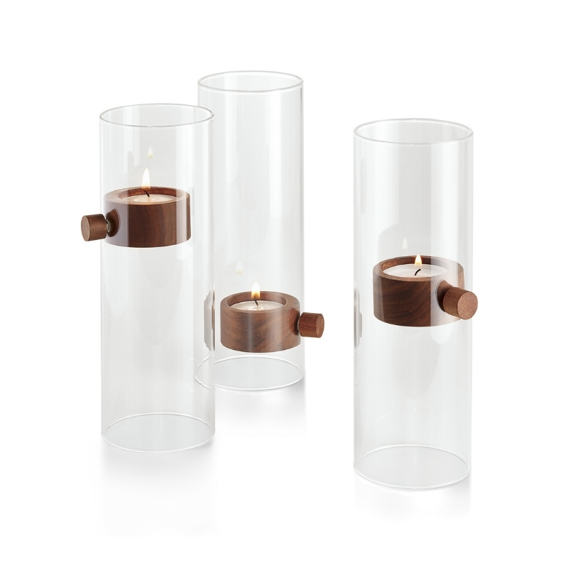 Vinci-Lift Candle Holder Glass & Walnut