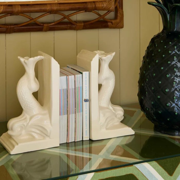 Villa Bologna Pottery-Pair of Dolphin Bookend, In Cream