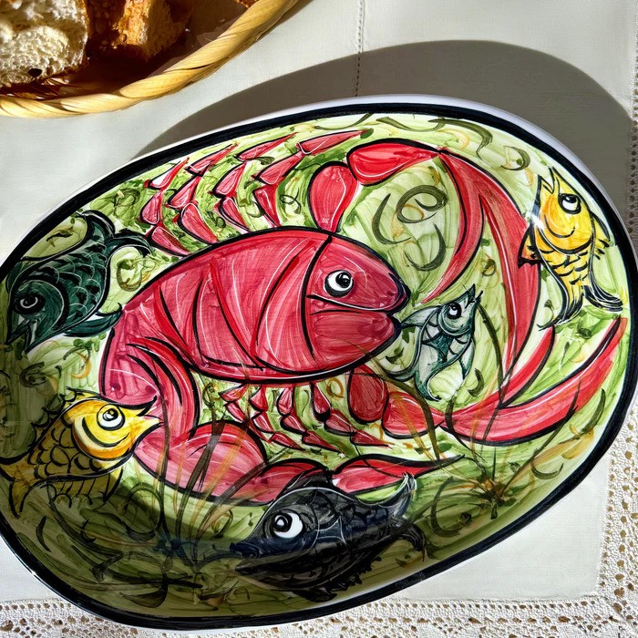 Villa Bologna Pottery-Small Oval Platter, Gozo Lobster