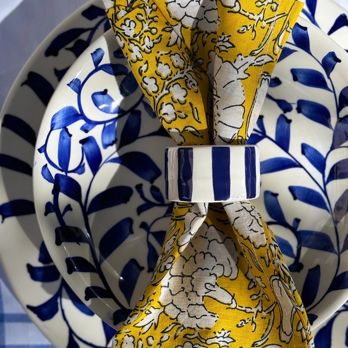 Villa Bologna Pottery-Napkin Ring in Navy Blue, Stripes